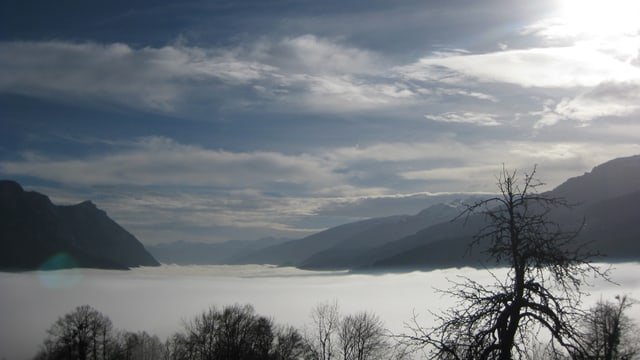 Dichtes Nebelmeer über dem Walensee, darüber ziemlich sonniges Wetter. Dichtes Nebelmeer über dem Walensee, darüber ziemlich sonniges Wetter.