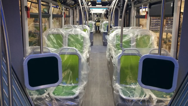 Das Innere eines Buses, der in Bellach produziert wird. Das Innere eines Buses, der in Bellach produziert wird.