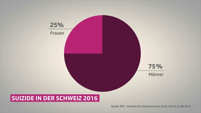 Ein Kuchendiagramm, das zeigt, dass mehr Männer Suizide begehen Ein Kuchendiagramm, das zeigt, dass mehr Männer Suizide begehen