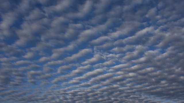 Wellenförmig angeordnete Quellwolken im mittleren Stock der Atmosphäre. Wellenförmig angeordnete Quellwolken im mittleren Stock der Atmosphäre.