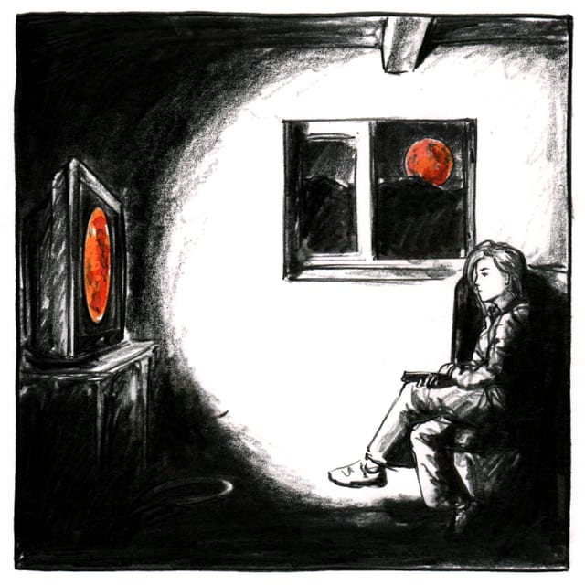 Glina che illuminescha la paraid d'ina chasa e vegn reflectada en la fanestra. Glina che illuminescha la paraid d'ina chasa e vegn reflectada en la fanestra.