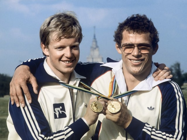 Bahnrad-Fahrer Robert Dill-Bundi und Judoka Jürg Röthlisberger. Bahnrad-Fahrer Robert Dill-Bundi und Judoka Jürg Röthlisberger.
