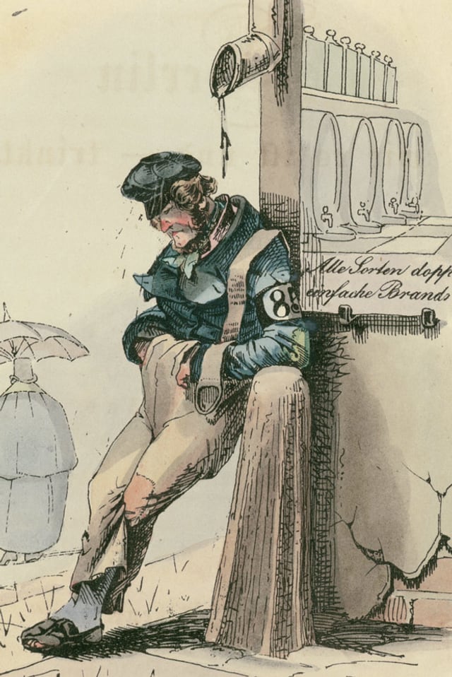 Eine Illustration zeigt einen Mann, der an eine Ecke gelehnt wartet. Eine Illustration zeigt einen Mann, der an eine Ecke gelehnt wartet.