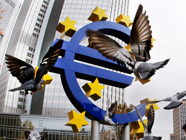 Tauben vor Euro-Symbol Tauben vor Euro-Symbol
