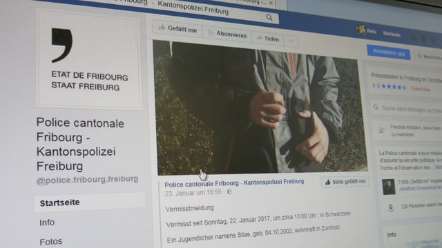 Facebookseite der Kantonspolizei Freiburg 