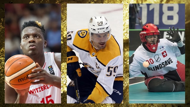 Clint Capela, Roman Josi und Pascal Meier (v.l.n.r.) Clint Capela, Roman Josi und Pascal Meier (v.l.n.r.)