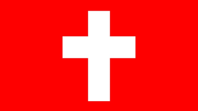 verlängertes weisses Schweizerkreuz auf rotem Hintergrund