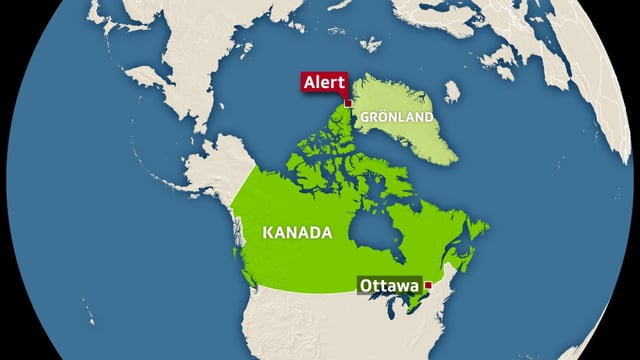 Karte Kanadas mit Verortung von der Ortschaft Alert. Karte Kanadas mit Verortung von der Ortschaft Alert.