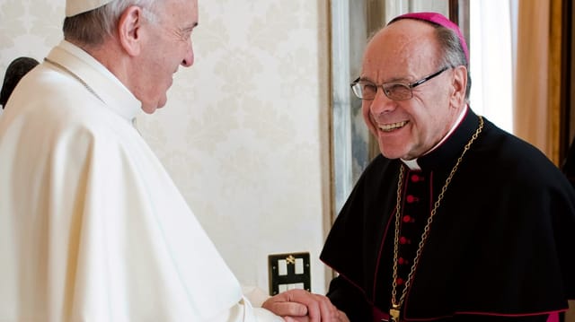 ein Bischof schüttelt dem Papst die Hand ein Bischof schüttelt dem Papst die Hand