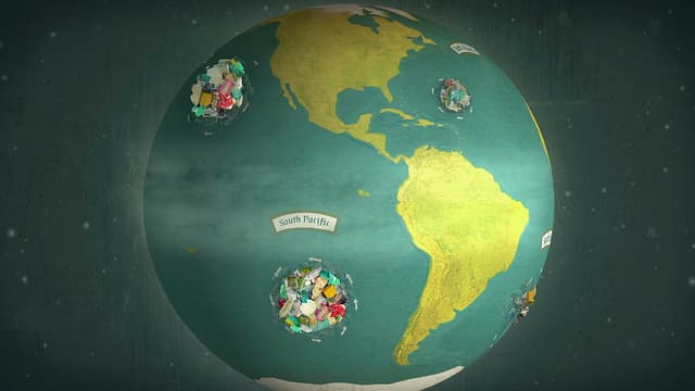 Eine Animation der Erde mit rotierenden Müllstrudeln auf den Weltmeeren. Eine Animation der Erde mit rotierenden Müllstrudeln auf den Weltmeeren.
