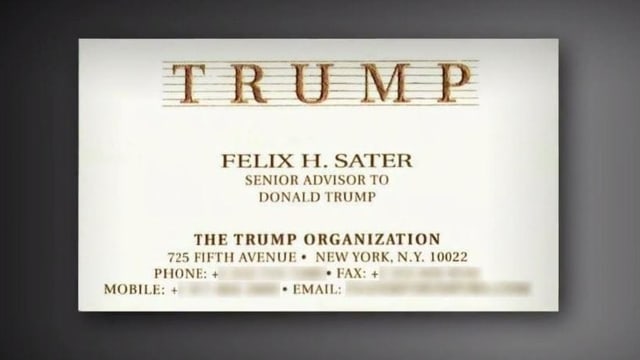 Visitenkarte, die Sater als Trumps Senior Advisor ausweist Visitenkarte, die Sater als Trumps Senior Advisor ausweist