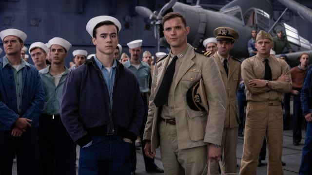 Gruppenbild der Schauspieler, die im Film US-Militärpiloten verkörpern. Gruppenbild der Schauspieler, die im Film US-Militärpiloten verkörpern.