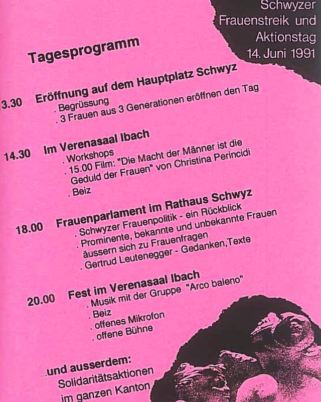 Flyer für den Schwyzer Frauenstreiktag 1991. Flyer für den Schwyzer Frauenstreiktag 1991.