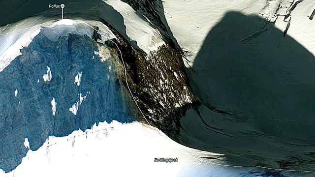 Google-Earth-Ausschnitt des Zwillingsjochs mit dem Pollux Google-Earth-Ausschnitt des Zwillingsjochs mit dem Pollux