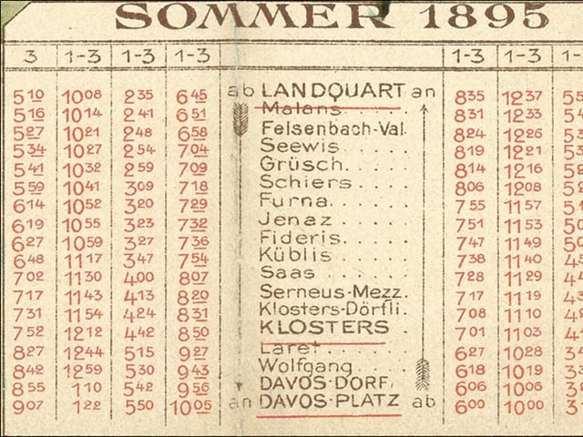 Sommerfahrplan 1895 auf vergilbtem Papier. Sommerfahrplan 1895 auf vergilbtem Papier.