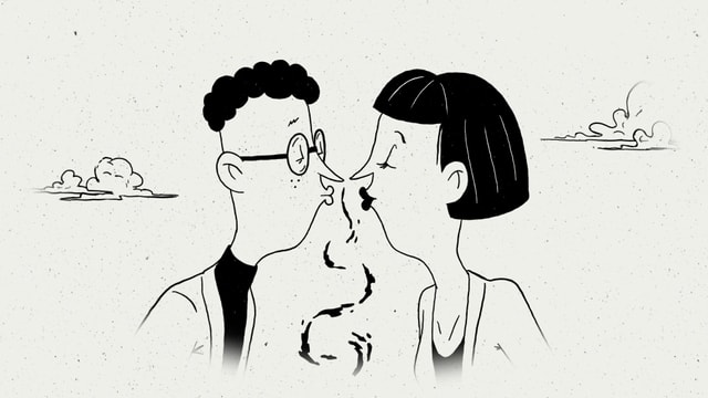 Eine Illustration von Nino Christen zeigt ein verliebtes Paar. Eine Illustration von Nino Christen zeigt ein verliebtes Paar.