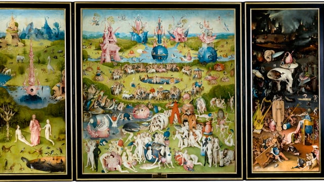 Ein dreiteiliges Bild, das den Garten Eden sowie die Zerstörung durch den Menschen zeigt. Ein dreiteiliges Bild, das den Garten Eden sowie die Zerstörung durch den Menschen zeigt.