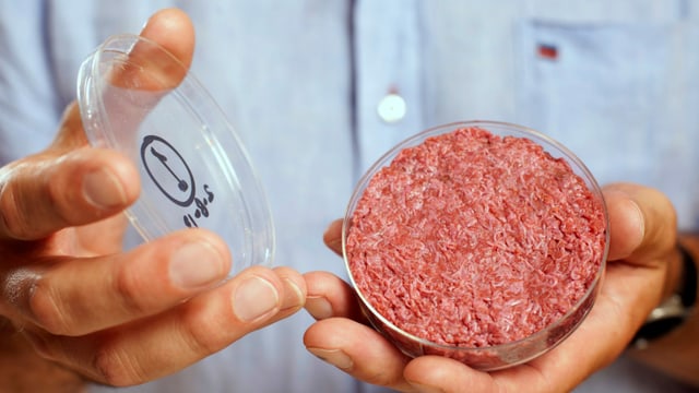 Mann mit Fleisch in Gefäss Mann mit Fleisch in Gefäss
