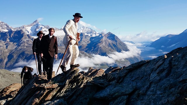 «Tatort Matterhorn»: Craig Fletcher als Edward Whymper, Michael Lauber als Reverend Charles Hudson, Michael Biner als Douglas Hadow. «Tatort Matterhorn»: Craig Fletcher als Edward Whymper, Michael Lauber als Reverend Charles Hudson, Michael Biner als Douglas Hadow.