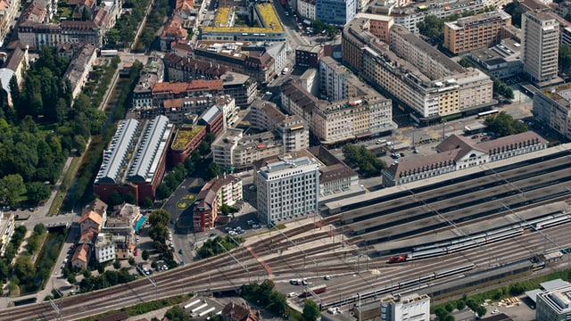 Blick auf die Stadt Biel aus der Vogelperspektive. Blick auf die Stadt Biel aus der Vogelperspektive.