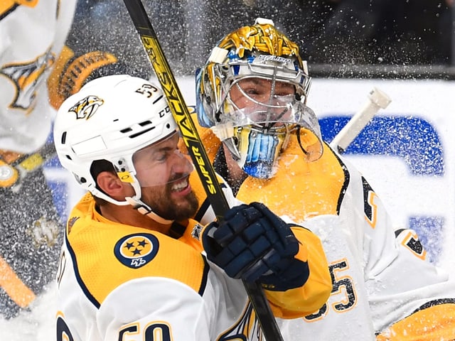Roman Josi (l.) und Pekka Rinne. Roman Josi (l.) und Pekka Rinne.