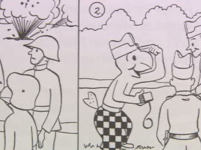 Comic Globi als Soldat in Uniform