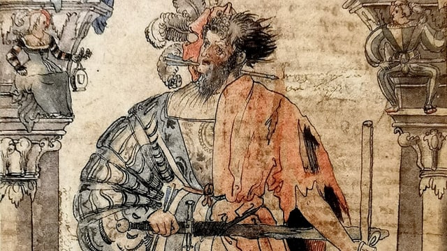 Zeichnung eines Mannes, der links teure Kleidung trägt und rechts zerlumpt. Zeichnung eines Mannes, der links teure Kleidung trägt und rechts zerlumpt.