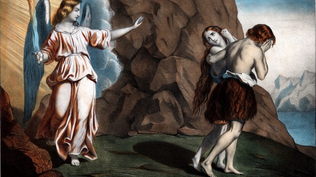 Adam und Eva werden aus dem Paradies vertrieben. Adam und Eva werden aus dem Paradies vertrieben.
