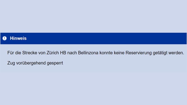 Hinweis: Reservation nciht möglich Hinweis: Reservation nciht möglich