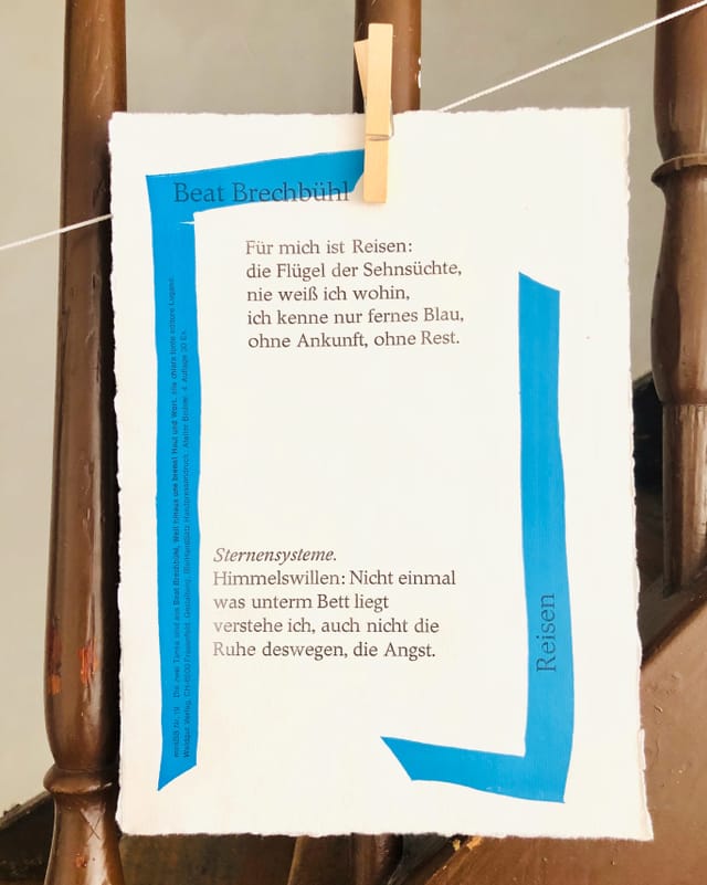 Mit einem Gedicht von Beat Brechbühl bedrucktes Papier Mit einem Gedicht von Beat Brechbühl bedrucktes Papier