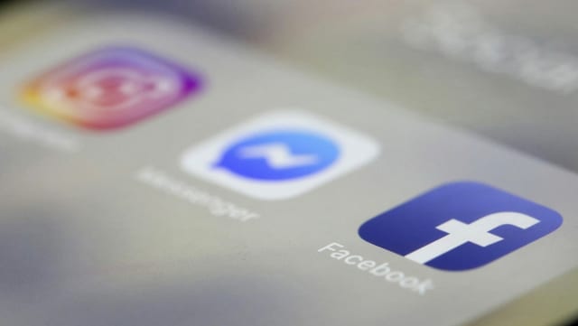 Auf Handybildschirm sind drei Apps zu sehen; Facebook, Instagram und Messenger.