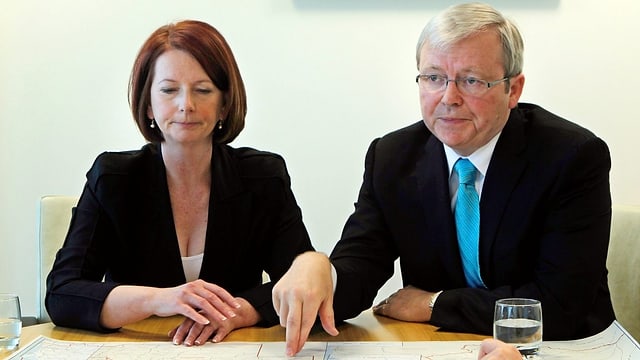 Julia Gillard und Kevin Rudd nach dem Putsch von 2010. Julia Gillard und Kevin Rudd nach dem Putsch von 2010.