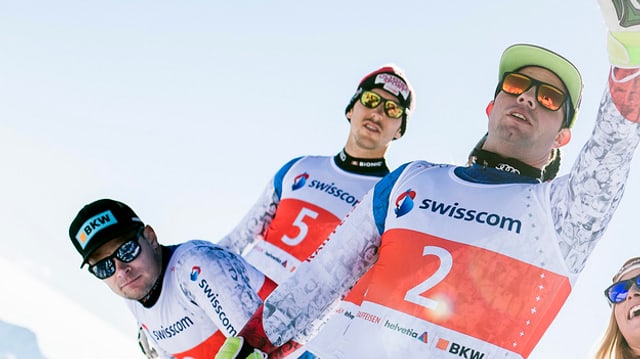 Janka, Feuz und Küng posieren für ein Selfie. Janka, Feuz und Küng posieren für ein Selfie.