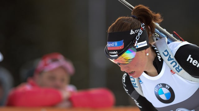 Selina Gasparin, die Startläuferin der Schweizer Biathlon-Staffel. Selina Gasparin, die Startläuferin der Schweizer Biathlon-Staffel.