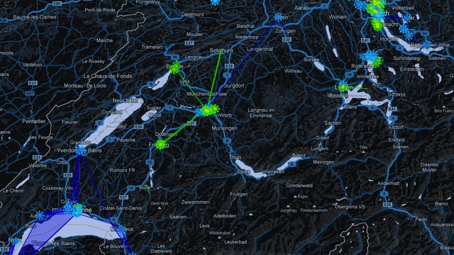 Die Karte von Ingress zeigt die Schweiz - mit einem neuen Rösti-Graben: Im Westen sind die Gebite blau eingefärbt, das zeigt den Widerstand an, im Osten ist grün die vorherrschende Farbe - die Erleuchteten. Die Karte von Ingress zeigt die Schweiz - mit einem neuen Rösti-Graben: Im Westen sind die Gebite blau eingefärbt, das zeigt den Widerstand an, im Osten ist grün die vorherrschende Farbe - die Erleuchteten.