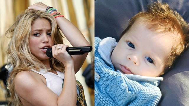 Shakira am Singen. Sohn Sahsa am Liegen. Shakira am Singen. Sohn Sahsa am Liegen.