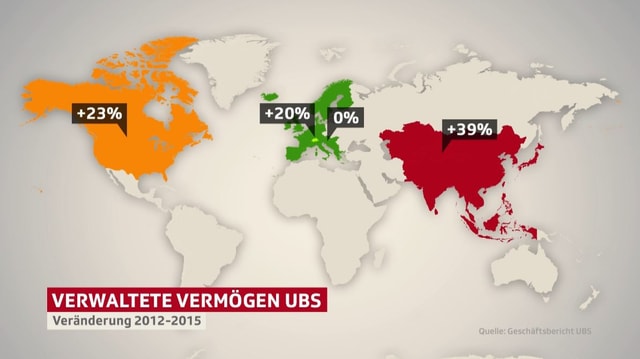 Weltkarte des verwalteten Vermögens der UBS. Weltkarte des verwalteten Vermögens der UBS.
