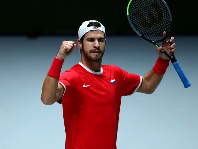 Karen Chatschanow nach seinem 3-Satz-Sieg gegen Borna Coric. Karen Chatschanow nach seinem 3-Satz-Sieg gegen Borna Coric.