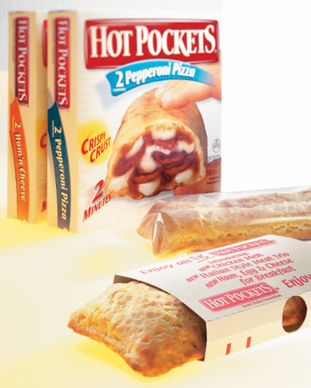 Abbildung einer Schachtel Hot Pockets. Abbildung einer Schachtel Hot Pockets.