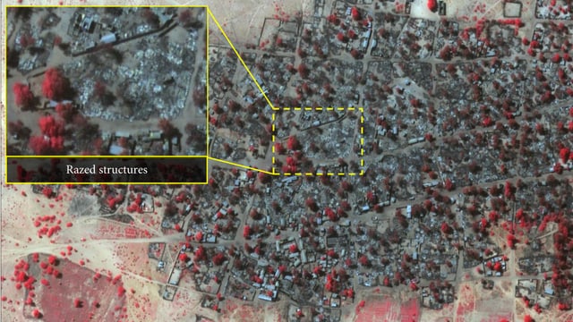 Satellitenaufnahme, welche die Zerstörung zeigt Satellitenaufnahme, welche die Zerstörung zeigt