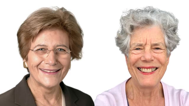 Rosmarie Zapfl und Heidi Witzig vor weissem Hintergrund Rosmarie Zapfl und Heidi Witzig vor weissem Hintergrund