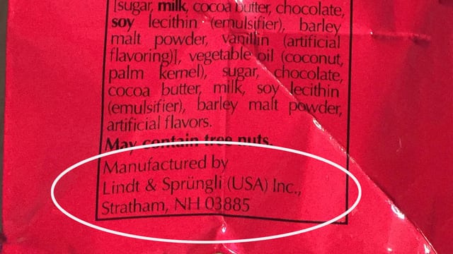 Herkunftsinformation auf Lindor-Verpackung Herkunftsinformation auf Lindor-Verpackung