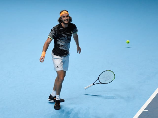 Stefanos Tsitsipas nach dem verwerteten Matchball. Stefanos Tsitsipas nach dem verwerteten Matchball.