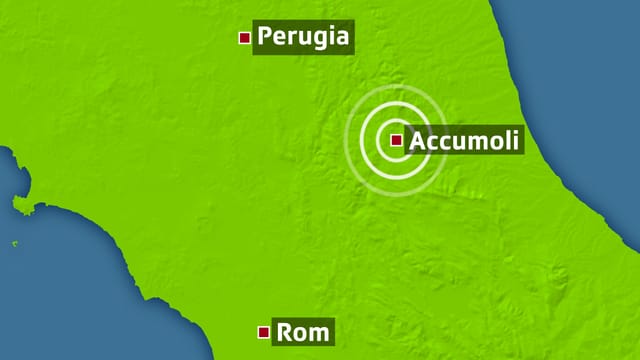 Kartenausschnitt Italiens mit Kreisen bei dem Epizentrum in Accumoli Kartenausschnitt Italiens mit Kreisen bei dem Epizentrum in Accumoli