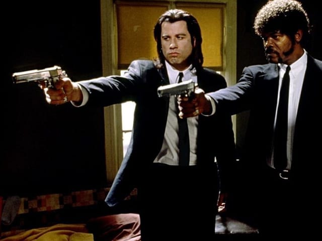 John Travolta (links) und Samuel L. Jackson als typische Tarantino-Gangster in «Pulp Fiction». John Travolta (links) und Samuel L. Jackson als typische Tarantino-Gangster in «Pulp Fiction».