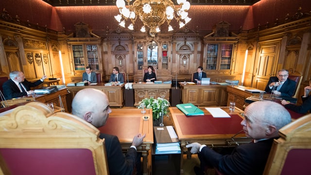 Bundesratszimmer mit den Bundesräten an ihren Plätzen. Bundesratszimmer mit den Bundesräten an ihren Plätzen.