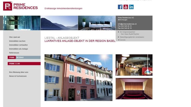 Inserat im Internet der Oris-Liegenschaft Inserat im Internet der Oris-Liegenschaft