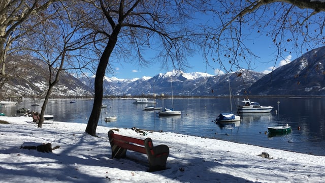 Schneebedeckte Uferpromenade am Lago Maggiore. Schneebedeckte Uferpromenade am Lago Maggiore.