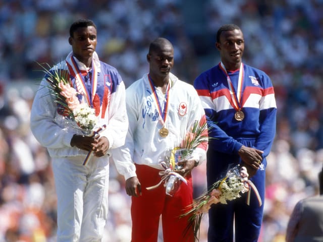 Carl Lewis, Ben Johnson und Linford Christie (v.l.n.r.) Carl Lewis, Ben Johnson und Linford Christie (v.l.n.r.)