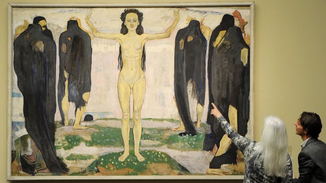 Das Gemälde «Die Wahrheit» zeigt eine Frau umgeben von schwarz gekleideten Gestalten. Das Gemälde «Die Wahrheit» zeigt eine Frau umgeben von schwarz gekleideten Gestalten.